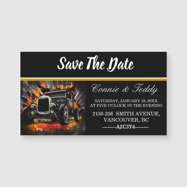 Boda fiesta de Hot Rod Guardar La Fecha (Anverso)