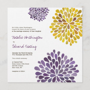 Boda Flor Amarilla Púrpura Florece Invitación