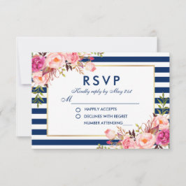 Boda Floral acuarela Bandas azules rosadas RSVP