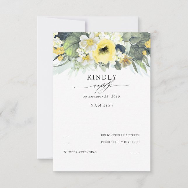 Boda floral amarilla y blanca RSVP (Anverso)