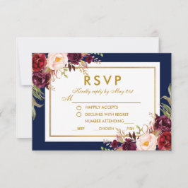 Boda floral azul de oro de Borgoña RSVP