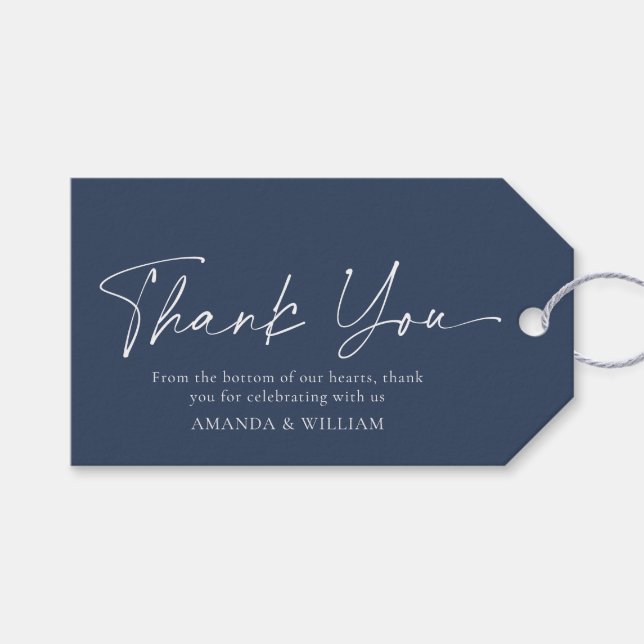 Boda Floral Azul Gracias Etiqueta (Frente (Horizontal))