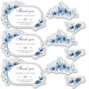 Boda floral azul gracias pegatina