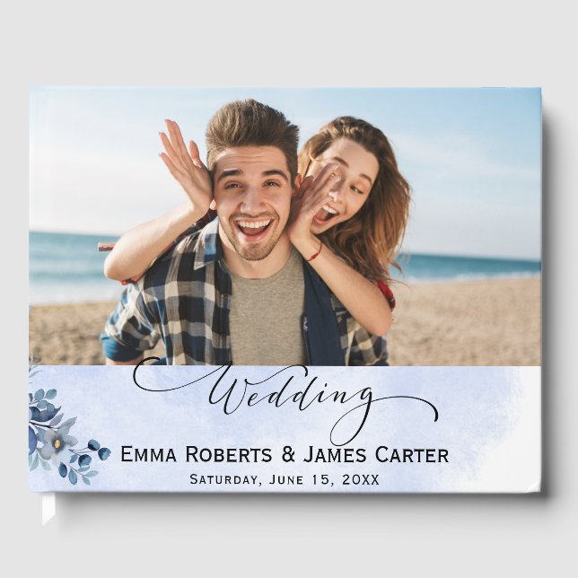 Boda Floral Azul - Libro de invitados clásico (Anverso)