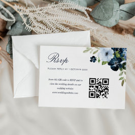 boda floral azul marino código QR tarjeta rsvp