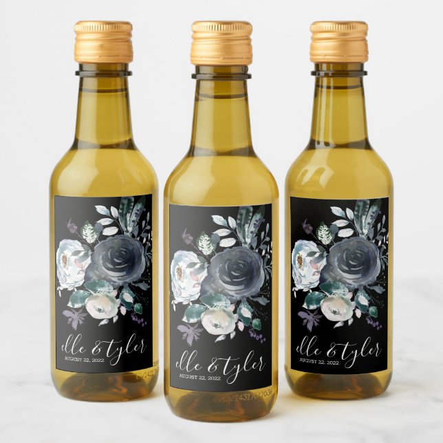 Boda floral azul Mini botella de vino (Botellas)