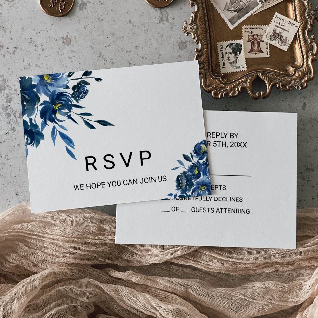 Boda Floral Azul Moderna Rsvp (Subido por el creador)