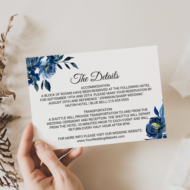 Boda floral azul moderno Detalles Insertar tarjeta (Subido por el creador)