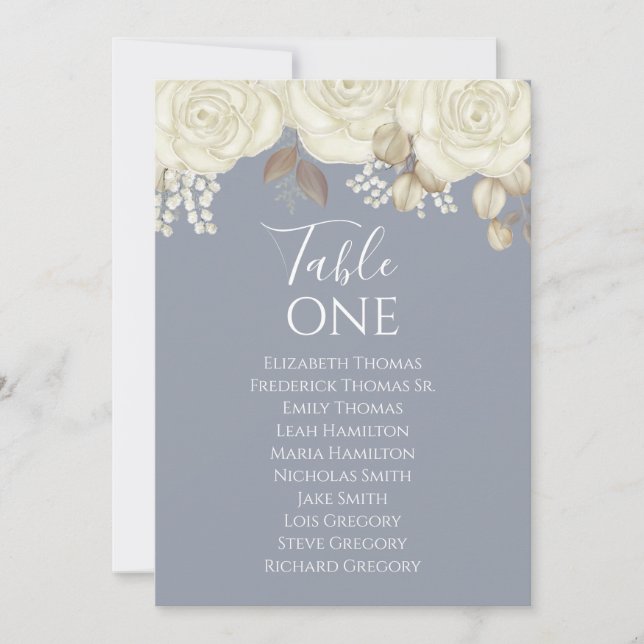 Boda Floral Azul Número de mesa Elegante (Anverso)