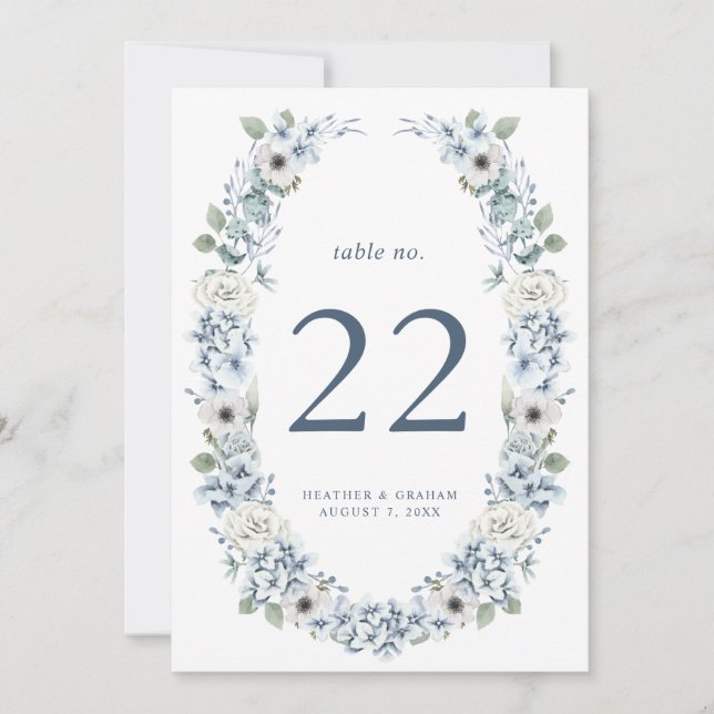 Boda Floral Azul Número de tabla (Anverso)