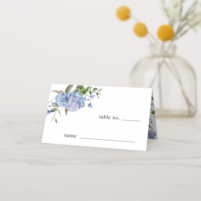 Boda Floral Azul Número de tabla Tarjeta Lugar (Anverso)
