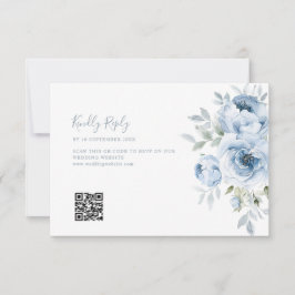 boda floral azul polvoriento código QR tarjeta RSV