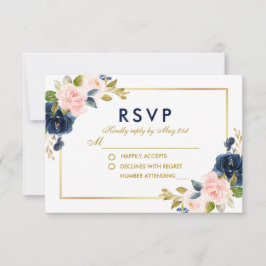 Boda floral azul rosa Rubor RSVP Gold