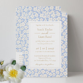 Boda Floral Azul RSVP Código QR e Invitación