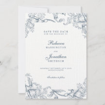 Boda Floral Azul Vintage Guardar La Invitación De