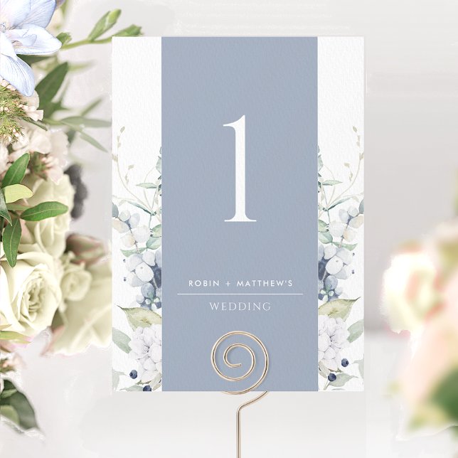 Boda Floral azul y blanco turbio número de tabla (Subido por el creador)