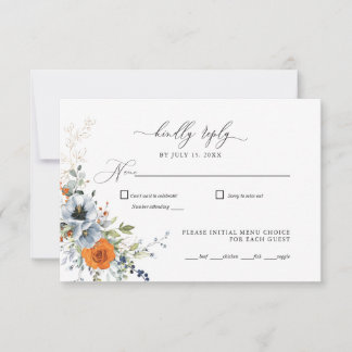 Boda floral azul y Naranja RSVP