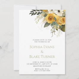 Boda floral blanca amarilla y verde Invitación de