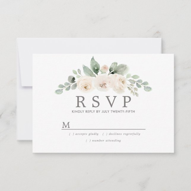 Boda floral blanca botánica RSVP (Anverso)
