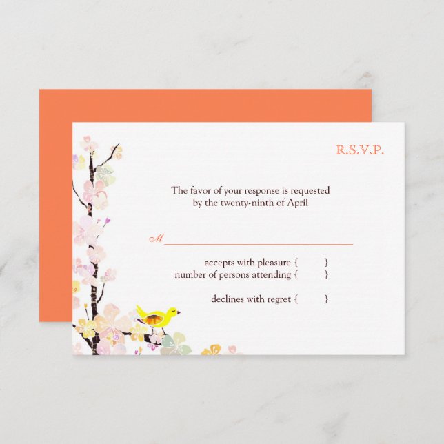 Boda floral blanca Primavera Bird RSVP (Anverso / Reverso)