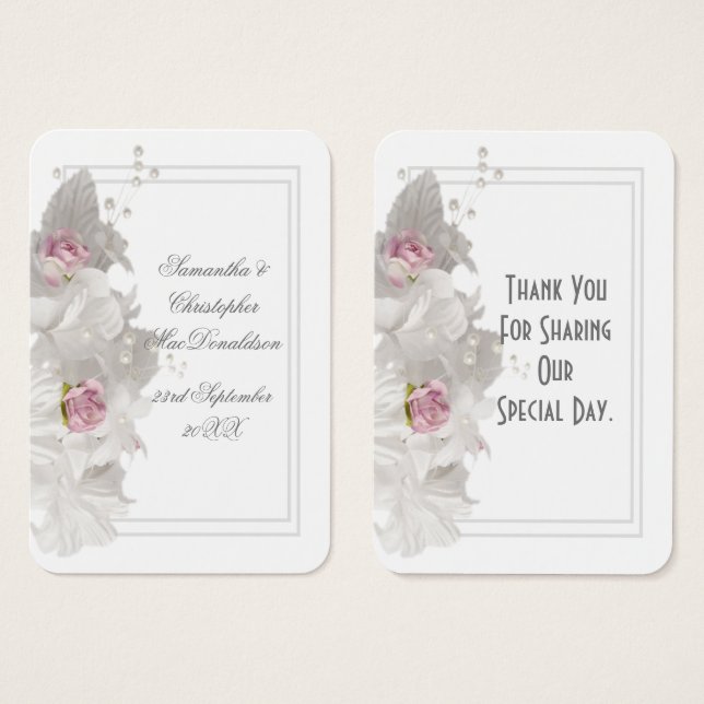 Boda floral blanco etiqueta de agradecimiento (Anverso y reverso)