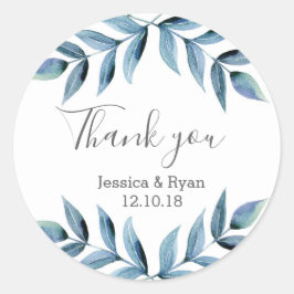 Boda floral Blue Purple Gracias pegatinas