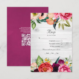 Boda Floral Bohemio Rústico con Código QR RSVP