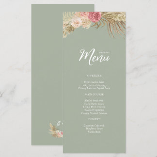 Boda floral Boho verde sabio Menú plano