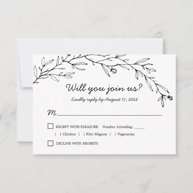Boda floral botánica RSVP con elección de comida (Anverso)
