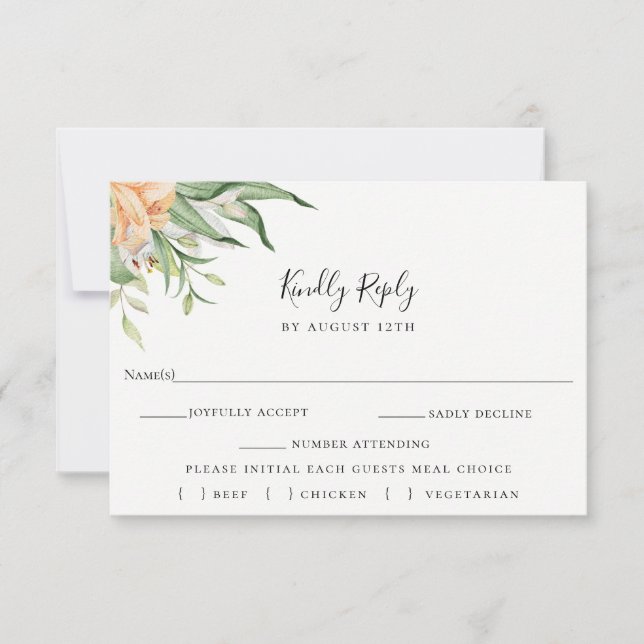 Boda floral botánica Tarjeta de elección de comida (Anverso)