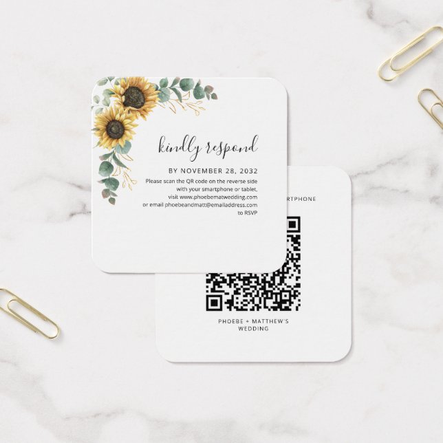 Boda floral Código QR Tarjeta de gabinete RSVP (Oficina)