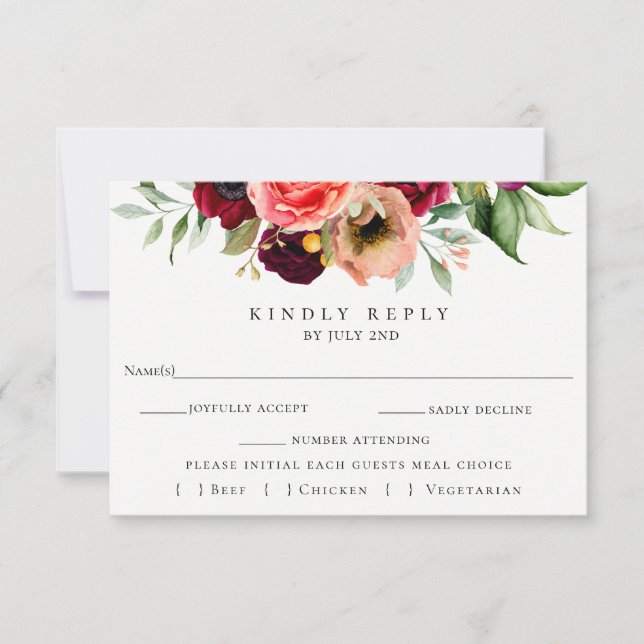 Boda floral colorida RSVP con tarjeta de elección  (Anverso)
