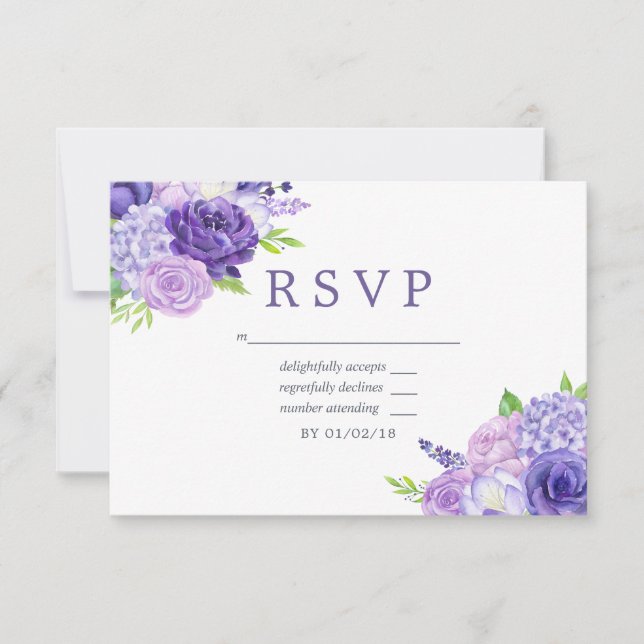 Boda floral con temática ultrvioleta RSVP (Anverso)