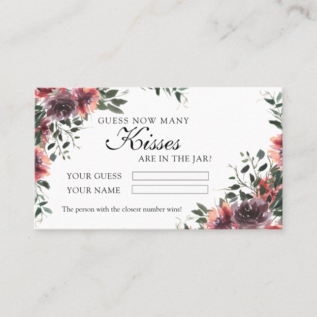 Boda Floral Cuántas Besos Ducha Tarjeta de juego (Anverso)