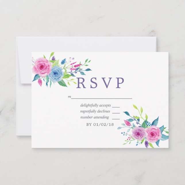 Boda floral de acuarela ultravioleta RSVP (Anverso)