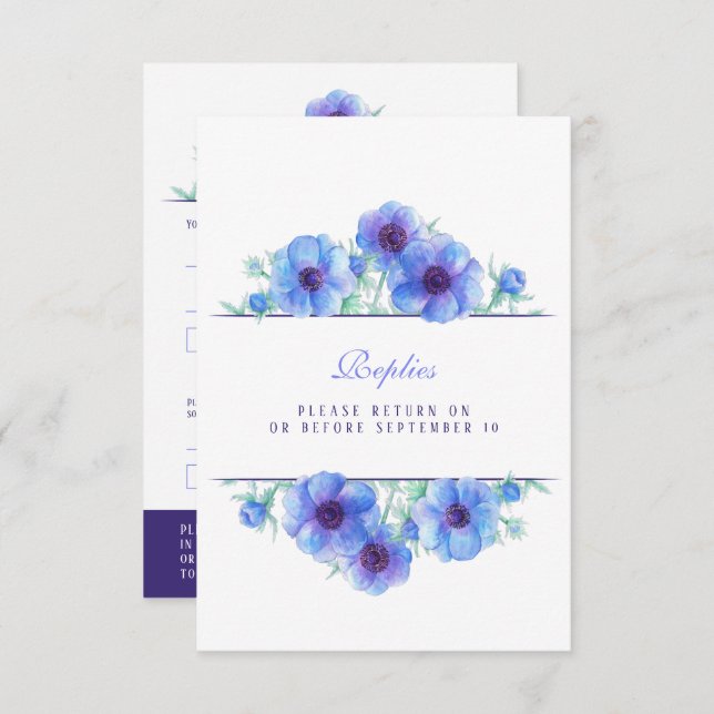 Boda floral de anémona blanca azul respuesta QR RS (Anverso / Reverso)