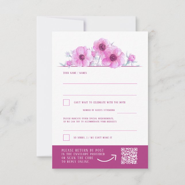Boda floral de anémona blanca rosa Respuesta QR RS (Reverso)