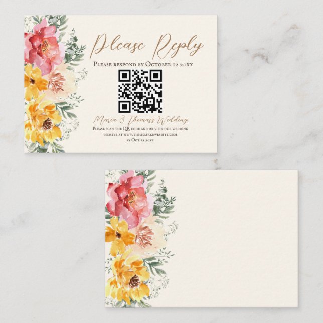 Boda floral de caída Código QR Tarjeta de cierre R (Anverso / Reverso)