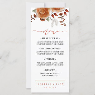 Boda floral de color de agua de otoño menú de cena