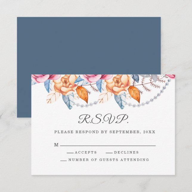 Boda floral de color gris Naranja quemado RSVP (Anverso / Reverso)