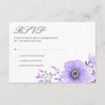 Boda floral de color morado y gris RSVP