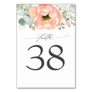 Boda Floral de color Peach Número de tarjetas