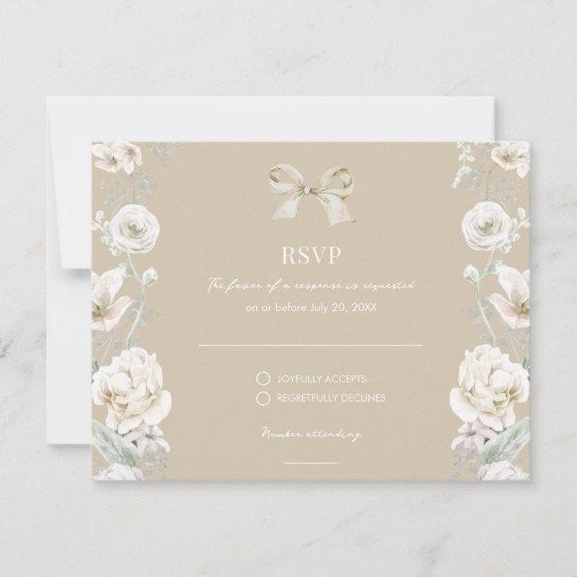 Boda floral de coqueta de oro Bow RSVP (Anverso)