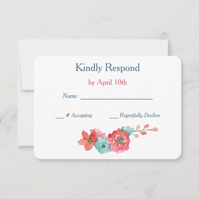 Boda floral de coral rosa y Aqua RSVP (Anverso)
