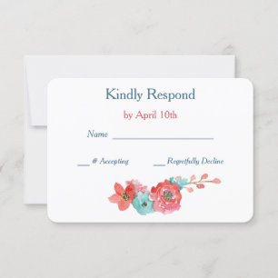 Boda floral de coral rosa y Aqua RSVP