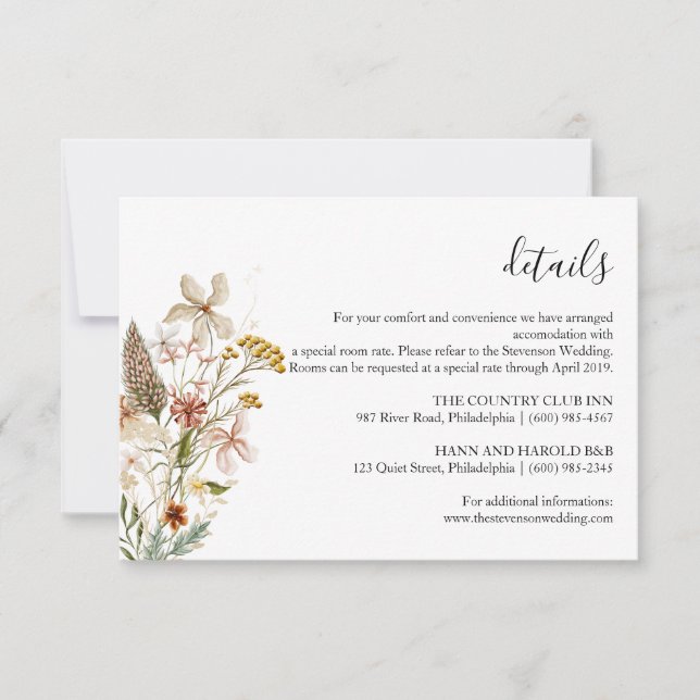 Boda floral de flor salvaje Tarjeta de detalles (Anverso)