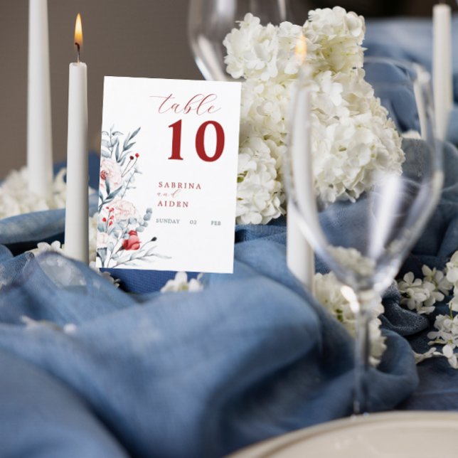 Boda Floral de flores rojas y azules Número de tab (Subido por el creador)