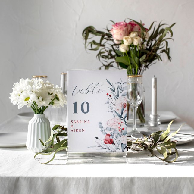 Boda Floral de flores rojas y azules Número de tab (Subido por el creador)