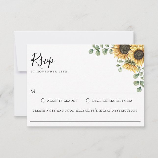 Boda floral de girasol Alergia alimentaria RSVP (Anverso)