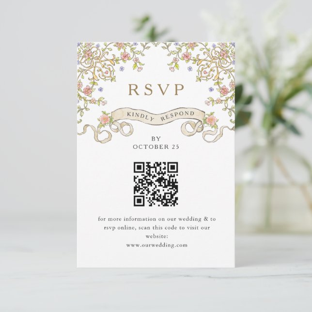 Boda floral de Gracia Ornate Victoriana RSVP Códig (Anverso de pie)